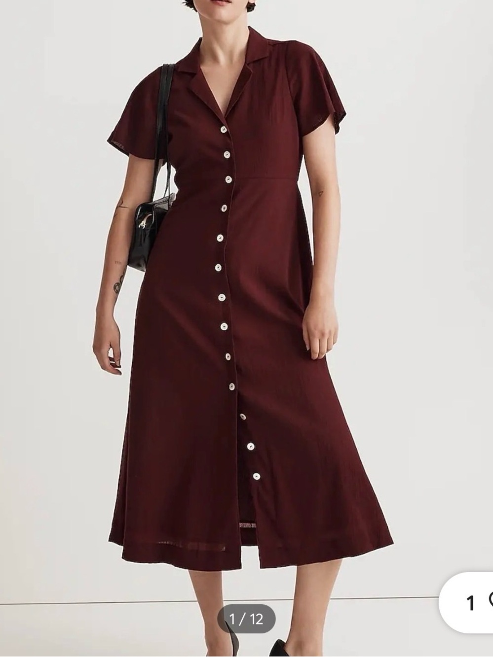 Madewell Crinkle Cotton Button-Front Midi Dress In Burgundy Size 2